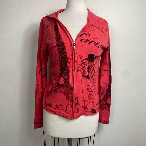 Keren hart M coral colored hoodie long sleeve Paris themed - Picture 1 of 7